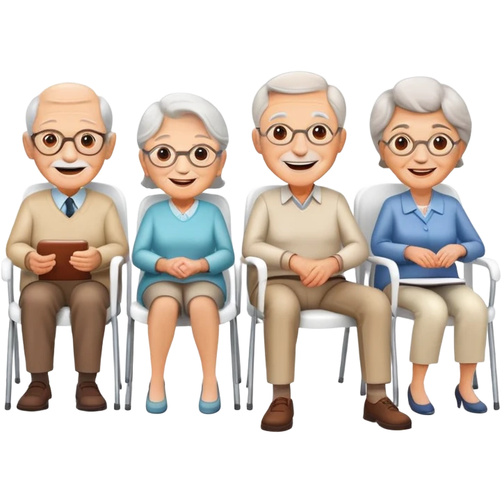 group of old age people on white plastic chairs emoji