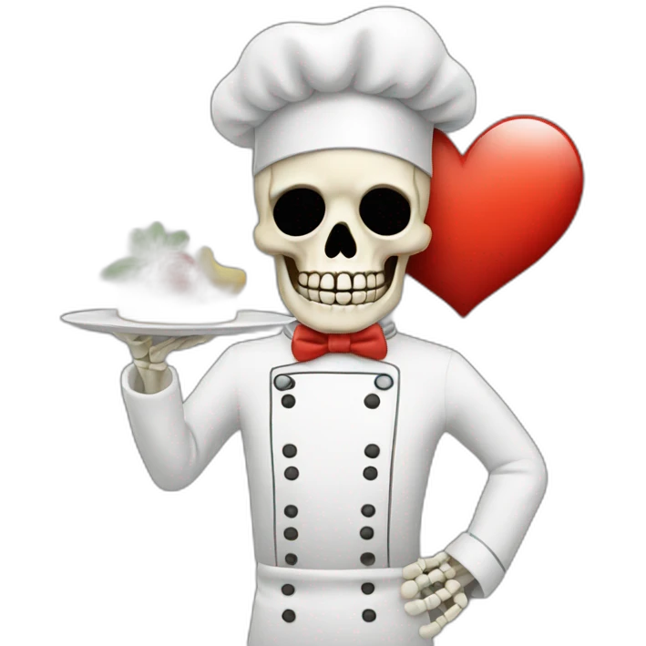 skeleton chef's kiss with heart emoji