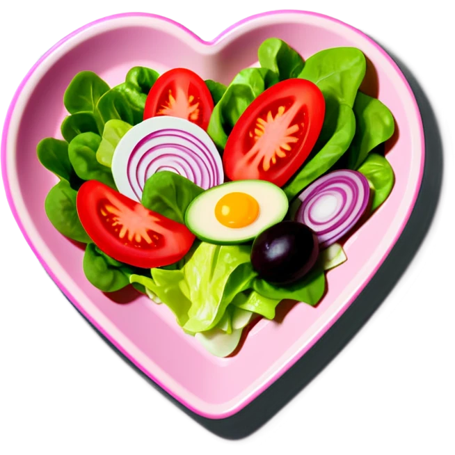 green salad in a pink heart shaped plate   emoji