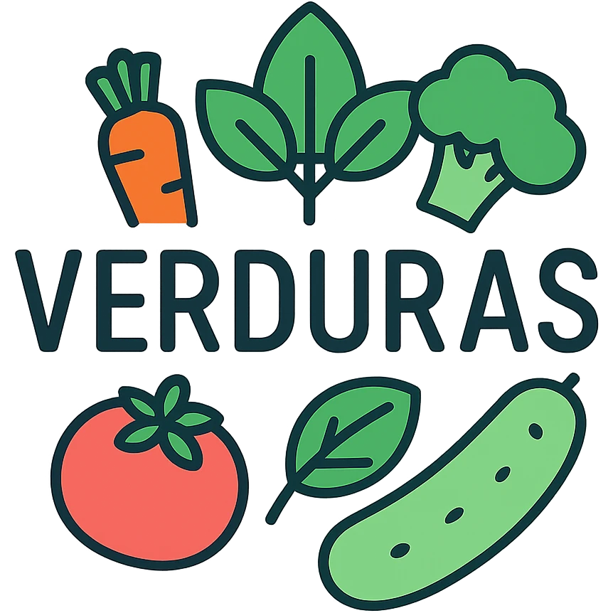 the word VERDURAS in a bold modern style with green leaves and vegetable illustrations, fresh produce brand logo emoji
