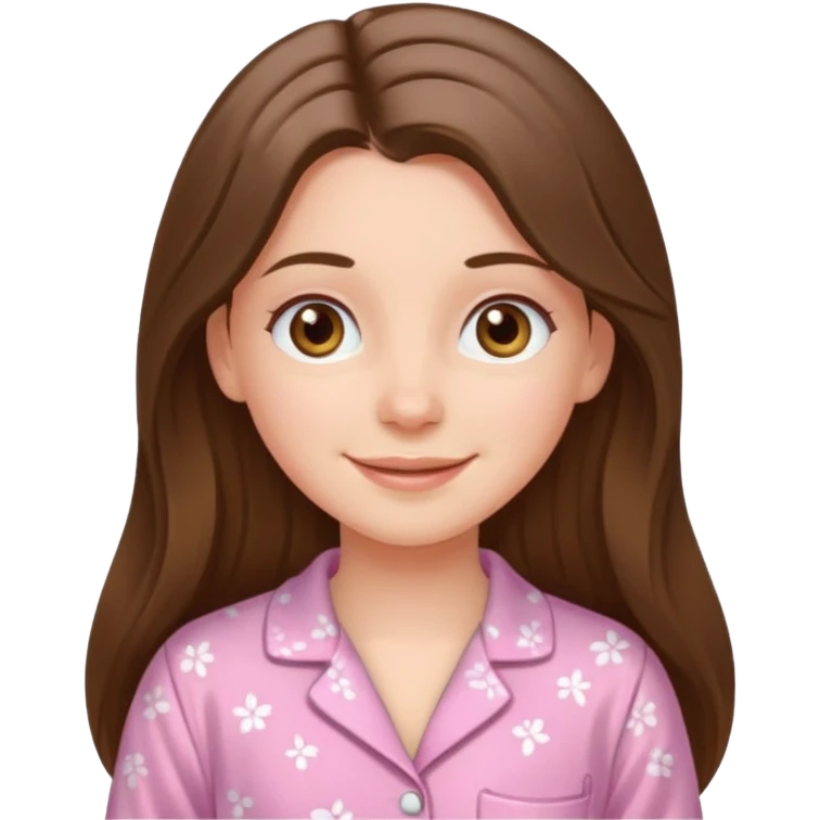 happy white long brunette hair girl with hazel eyes and in light pink pajamas emoji