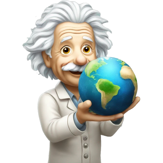 happy albert einstein holding earth in his hand emoji