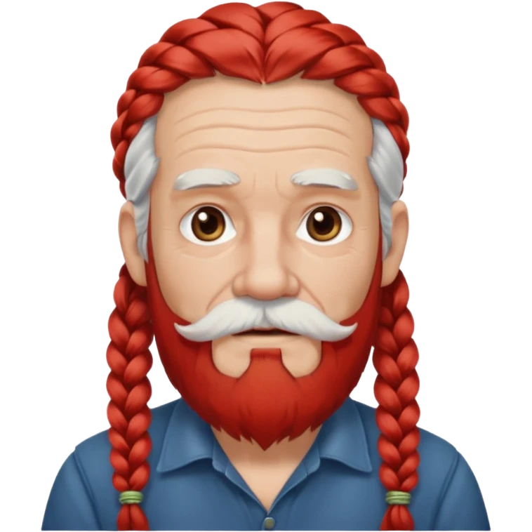 very old, white bearded and white mustached, red long haired, braided, wearing ear accessories emoji