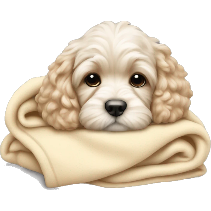 Cream cockapoo puppy cozy sleep in blanket emoji