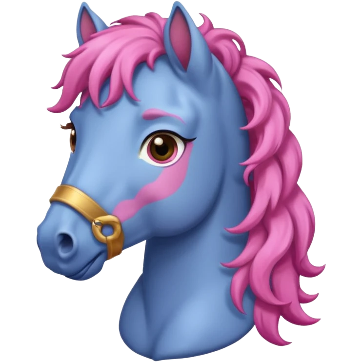  horse with curly and blue pink hair front view  emoji