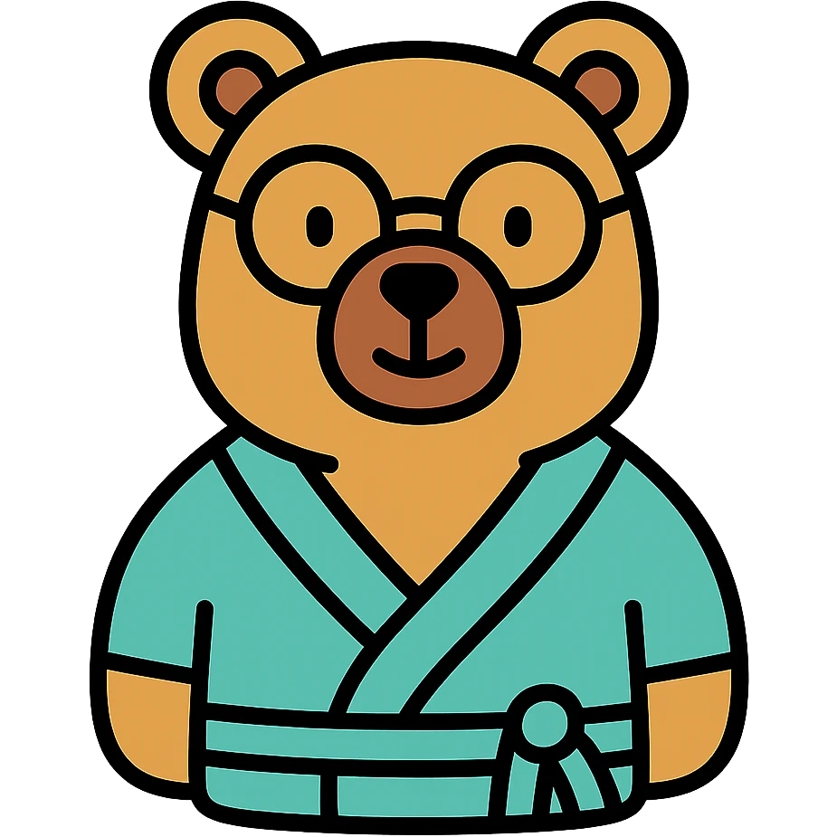 A bear wearing glasses and a bathrobe emoji