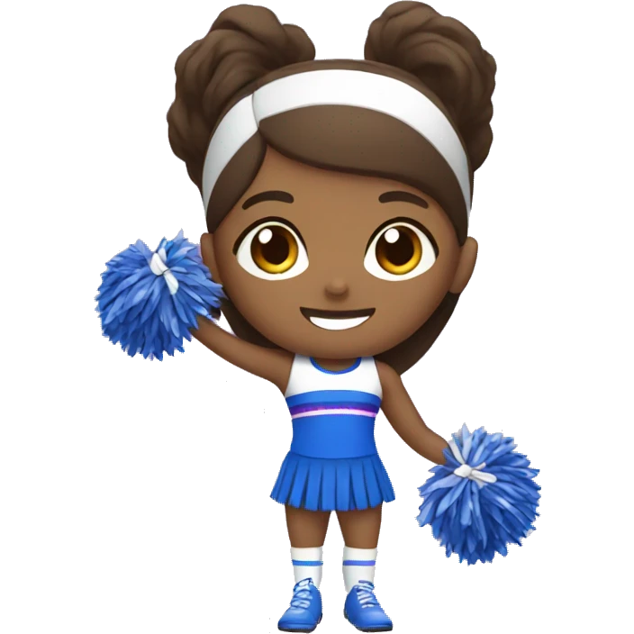 Brown cheerleader with blue and purple emoji