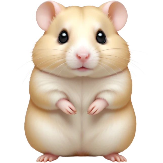 Cinematic Noble Cream Hamster Portrait Emoji, Poised and regal, with a tiny, compact build and a smooth, pristine cream coat, deep-set soulful dark eyes, Simplified yet sharp and sophisticated features, highly detailed, glowing with a soft, dignified glow, high shine, intelligent and energetic, stylized with an air of miniature elegance, focused and attentive, soft glowing outline, capturing the essence of a watchful and confident rodent, so majestic it feels as though it could scurry out of the screen with effortless authority! emoji