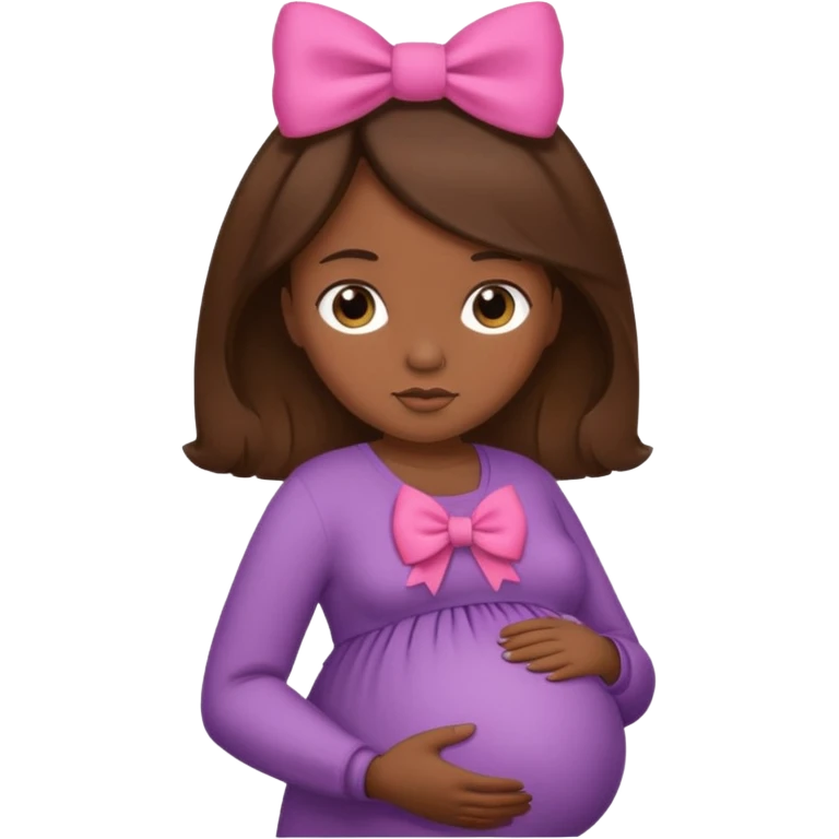pregnant woman, brown hair, dark skin, bow in hair emoji