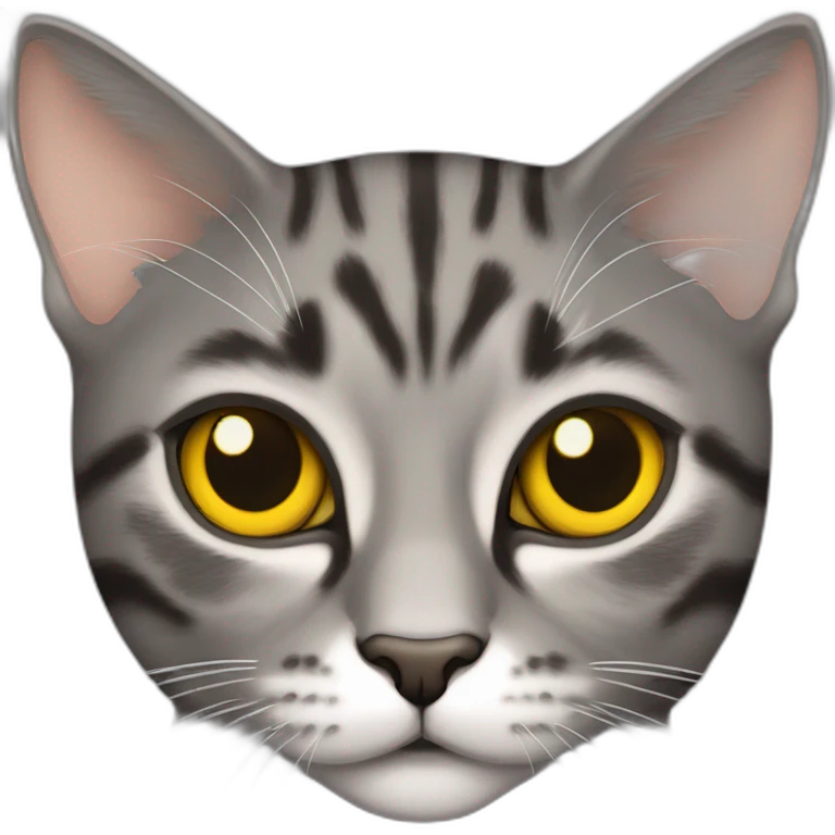 gray tortoiseshell tabby cat with arrows on the eyes. Yellow eyes emoji