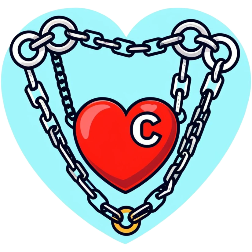 cartoon heart wrapped in chains with letters IC on it emoji