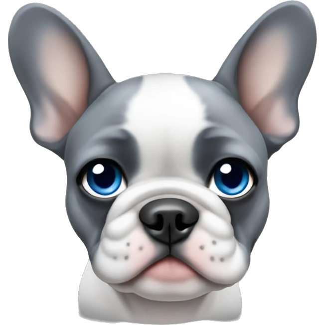 Gray French Bulldog puppy with blue eyes and a white patch on his chest emoji
