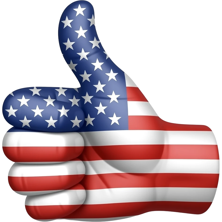 a fist with a raised thumb facing frontally, only the thumb dipped in paint and painted in the American flag emoji