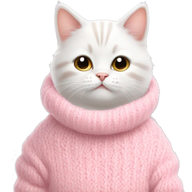 A white cute cat with a cozy baby pink sweaters  emoji