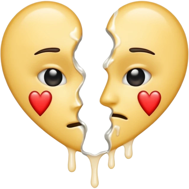 The broken heart emoji in white with sticky white liquid Ozzing out of it (the heart is broken in half and faceless)  emoji