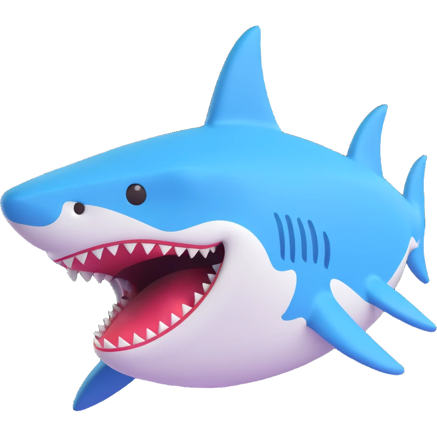A 3D Microsoft-style shark emoji, detailed and colorful emoji