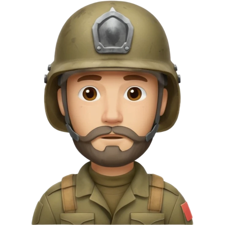 a very tired soldier in a helmet, helmet without insignia, with a beard emoji
