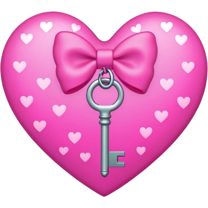 neon heart with a pink bow with heart pattern on the bow and a key emoji