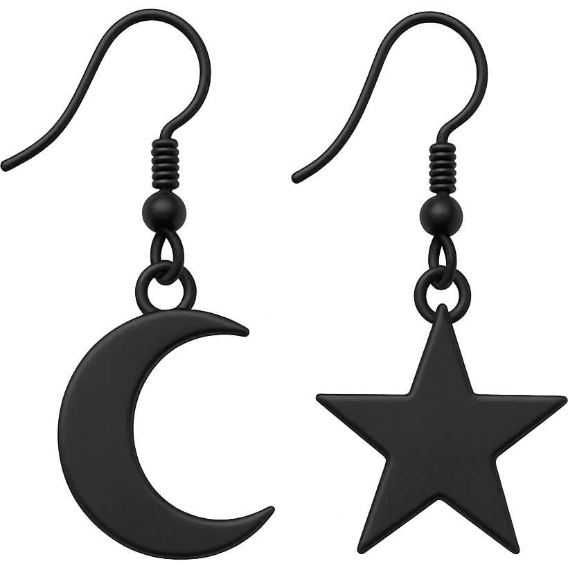 goth earrings, black moon and star, celestial gothic, minimalist emoji