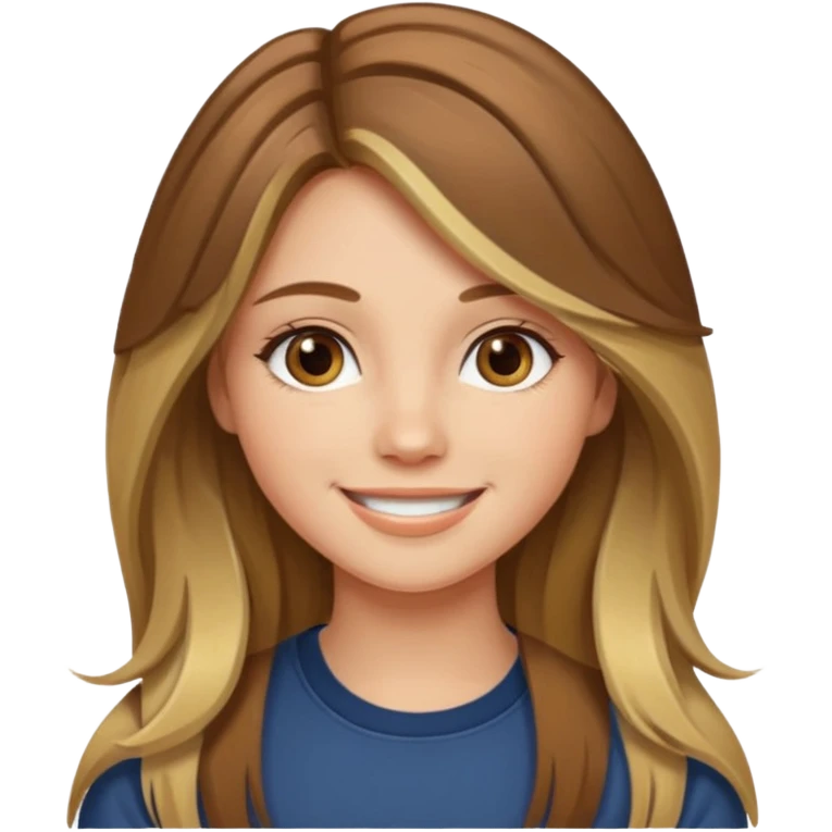 make a girl with long brown hair with blond highlights and layers with hazel eyes emoji