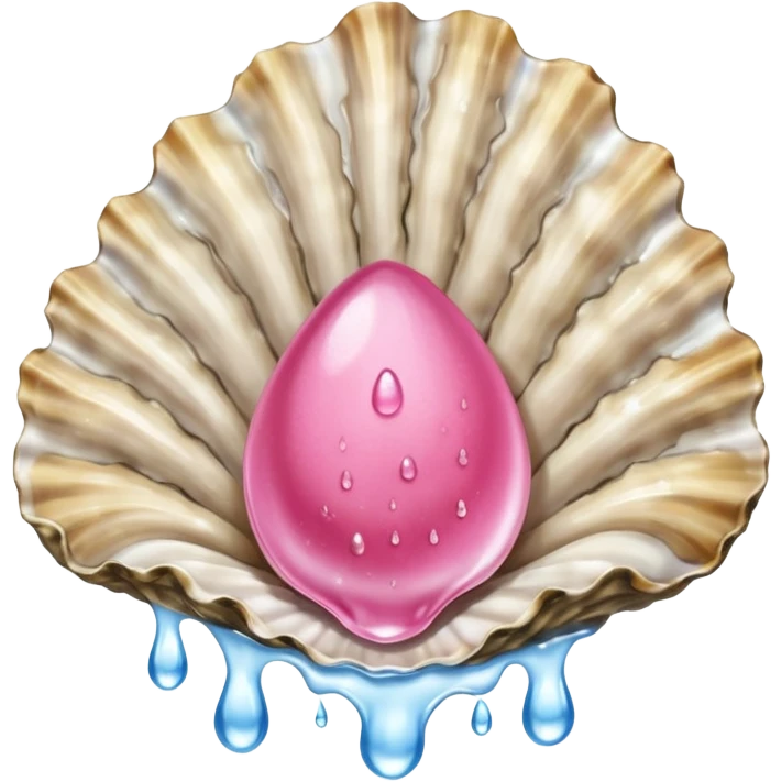 oyster with pink flesh and no shell spraying water droplets emoji