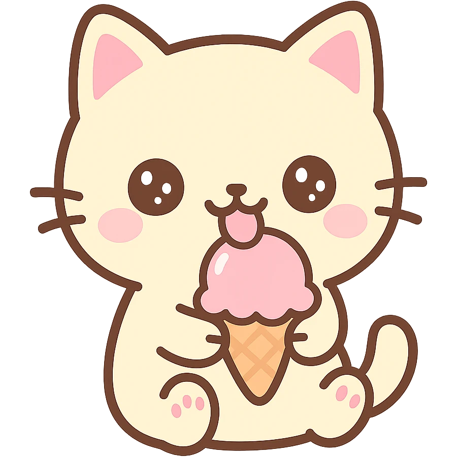 happy cat licking an ice cream, kawaii style emoji
