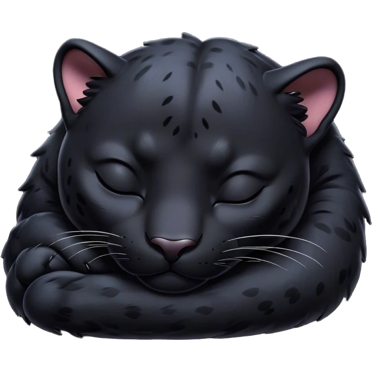 Meme-Worthy cute Sleeping Panther Portrait Emoji, Head resting peacefully with a contented smile, showcasing a luxuriously sleek form and eyes gently closed in serene slumber, Simplified yet comically adorable features, highly detailed, glowing with a soft, drowsy dark light, high shine, relaxed and utterly lovable, stylized with an air of playful laziness, bright and heartwarming, soft glowing outline, capturing the essence of a sleeping panther that feels destined to become the next viral icon of adorable rest! emoji