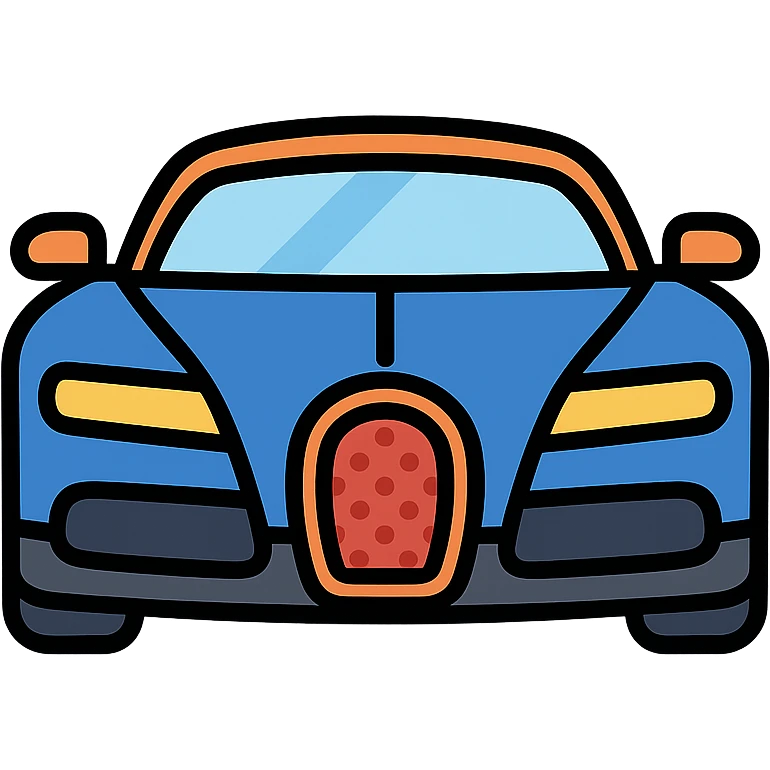 Bugatti car, simplified shape, bold lines, elegant look, color icon style emoji
