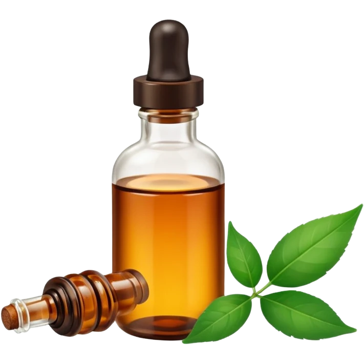 bottle of essential oil with a leaf emoji