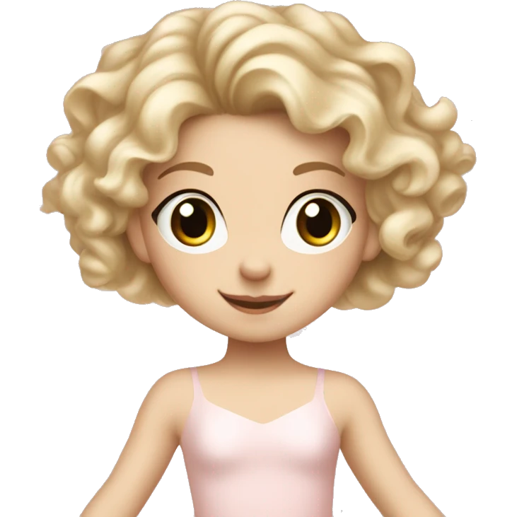 little girl with pale skin curly blonde hair and brown eyes wearing a light pink ballet outfit dancing emoji