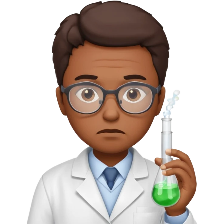 Frowns with Glasses,  Disappointed Scientist: Brown Skin, Lab coat, thin glasses, holding test tube, upset expression
 emoji