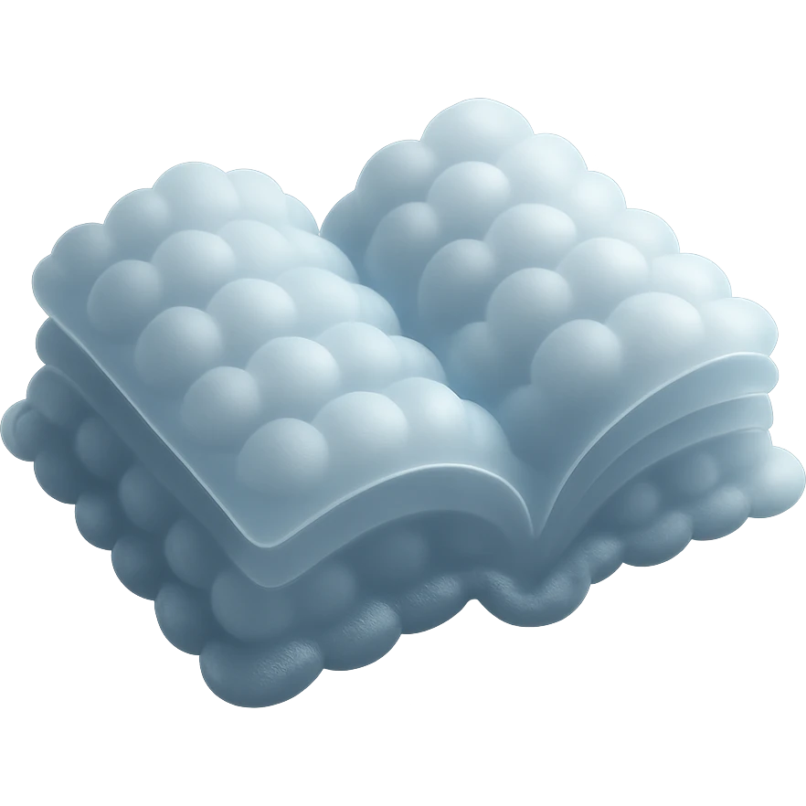 thick open book made entirely of small, very bright white fluffy convex clouds, matte glass style emoji