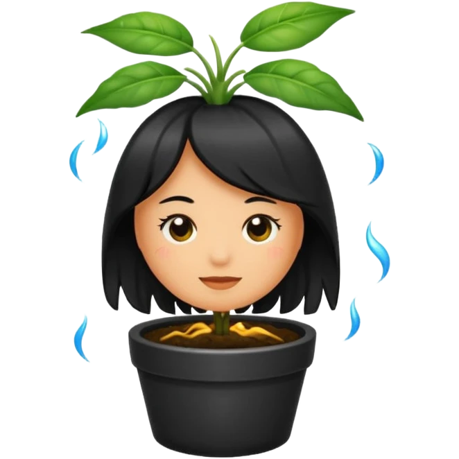 un cabello negro saliendo de cuero cabelludo, como si fuera una planta en una maceta emoji