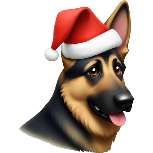 German shepherd with Santa hat emoji