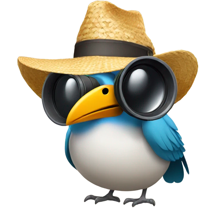 Bird with a straw hat and binoculars emoji
