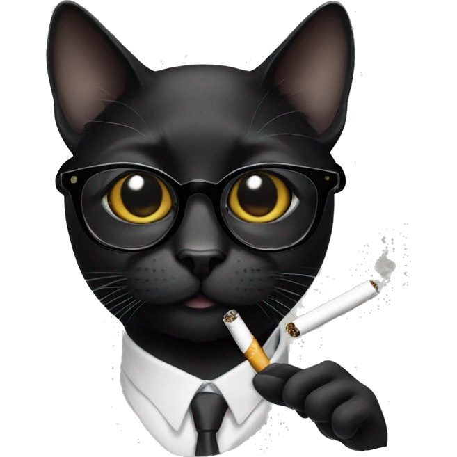 black cat in glasses with a cigarette emoji