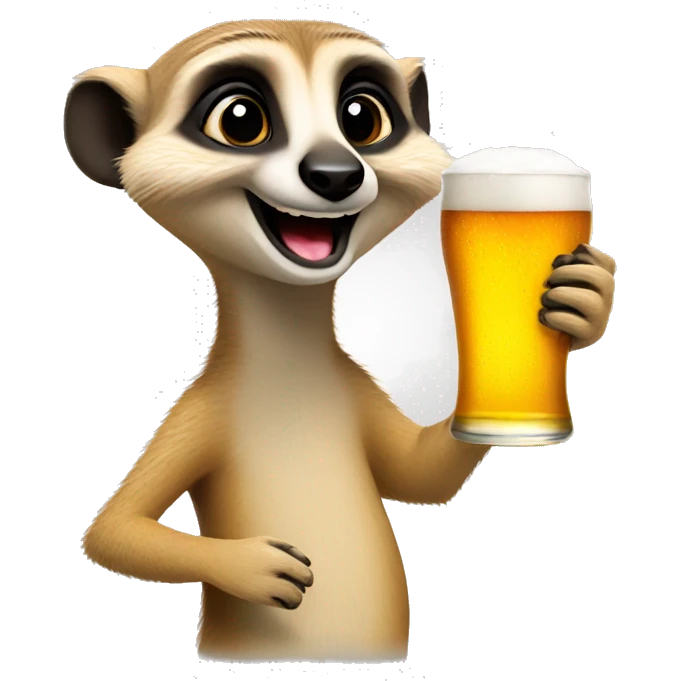 A smiling meerkat with a beer in hand emoji