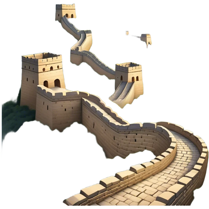 Cinematic Realistic Great Wall of China Landmark Emoji, depicted with ancient stone pathways winding over rugged mountains, watchtowers punctuating the misty landscape, and soft golden sunlight casting dramatic shadows. emoji