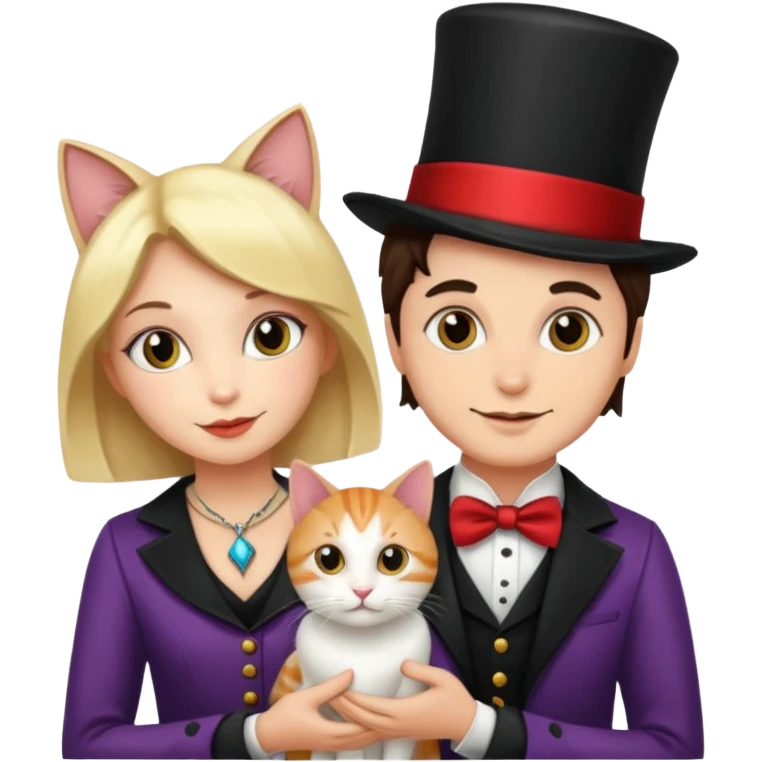 magician couple and their pet cat emoji