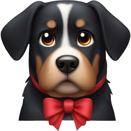 black dog, big jowls, sad puppy eyes, angel wings, red collar emoji