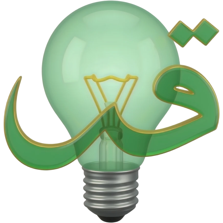 3D isometric lightbulb icon, filament shaped like Arabic letter.
Minimalist professional style, emerald green & gold accents.
Soft studio lighting, 8k Octane render, ray-tracing detail.
Isolated on white background, premium literary aesthetic --v 6.0 emoji
