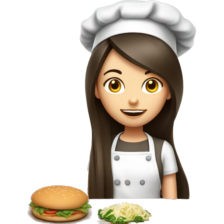 Brunette long straight hair girl in a cook hat cooks food  emoji