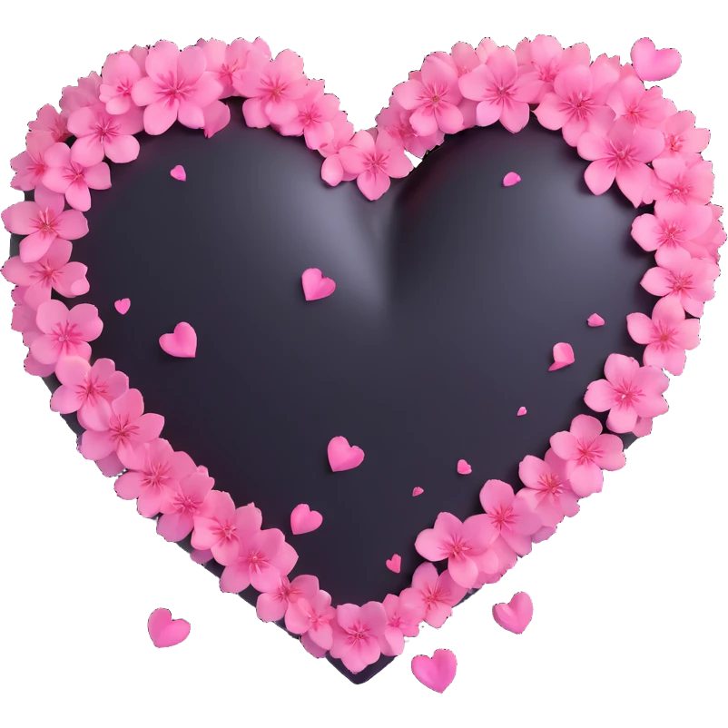 goth sakura heart, black heart with pink sakura petals, shattered effect, dramatic and bold emoji