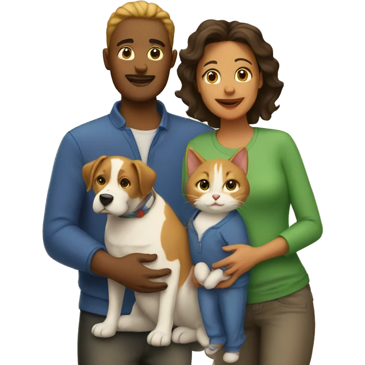 two moms a son a cat and two dogs emoji