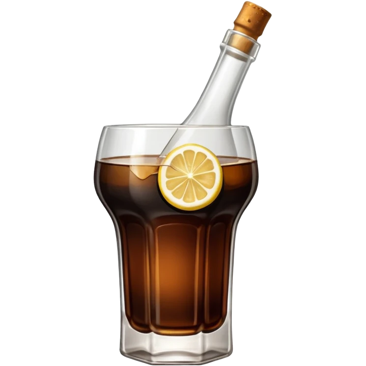 Fernet con coca sin limón,  sin sorbete. En vaso con forma de botella cortada  emoji