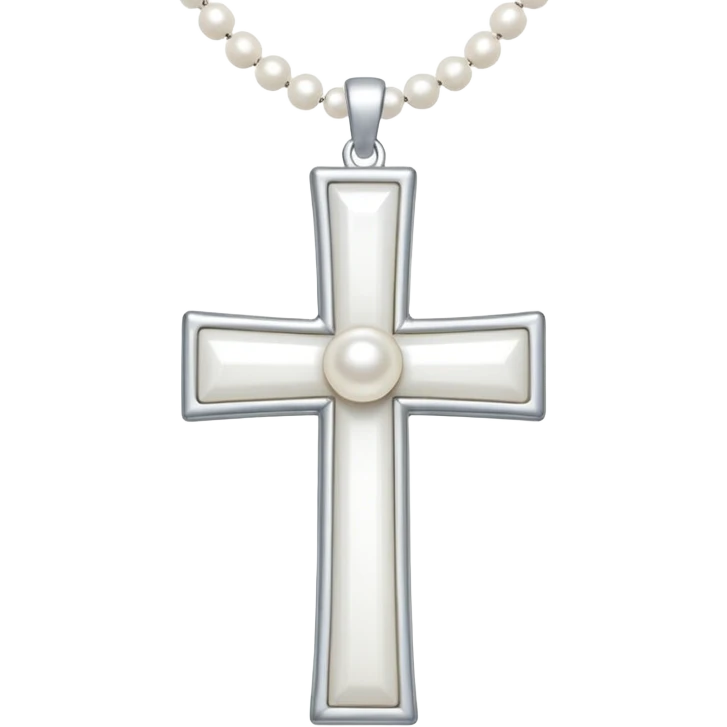 Elegant emoji icon of a white cross made of white beads, glossy surface, and white bead chain subtle shadows, pure white palette emoji
