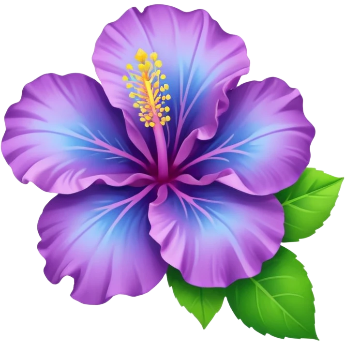 Change the lilac hibiscus with green leaves to blue and lime green colors, keep the emoji style, with no background. emoji