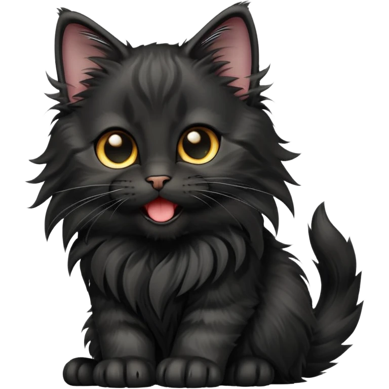 cinematic-yawning black-maine-coon-kitten-portrait-emoji,-head-tilted-playfully-and-inquisitively,-sleek--black-fur,-simplified-yet-adorable-features,-highly-detailed,-glowing-with-a-warm,-friendly-glow  emoji