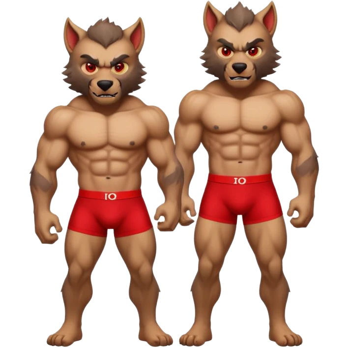 muscular werewolf in red underwear with visible logo, emoji style emoji