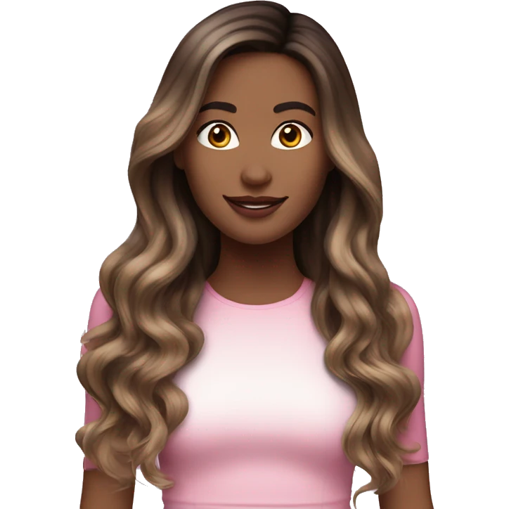 Brunette balayage long hair white women pink top emoji